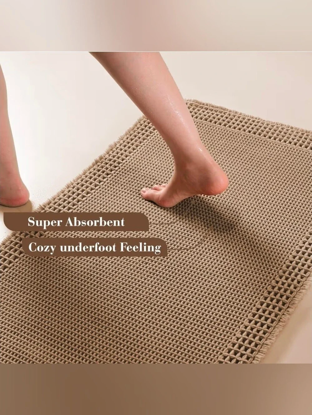 Waffle Bathroom Runner Rugs, Super Absorbent Bath Mat Non Slip 61x183